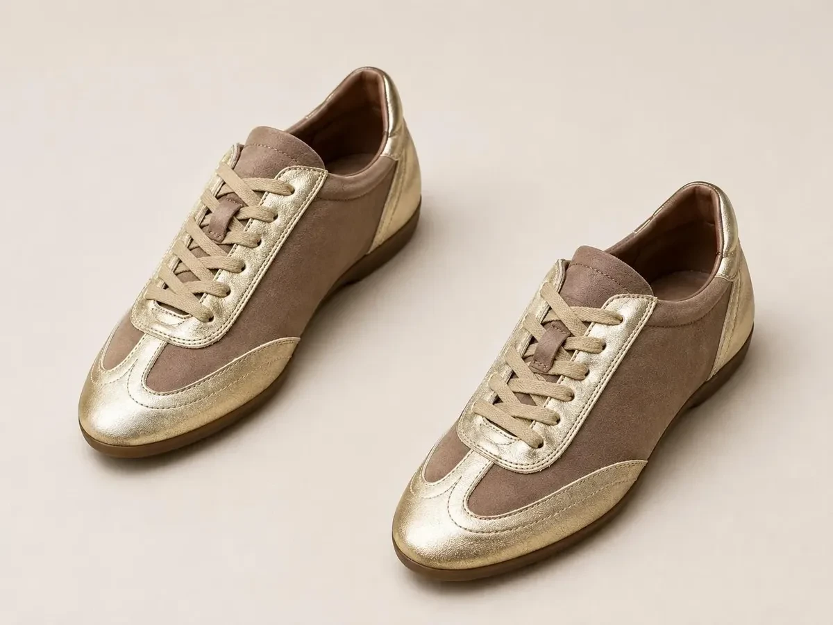 Sneakers Cuero y Gamuza Chocolate y Dorado